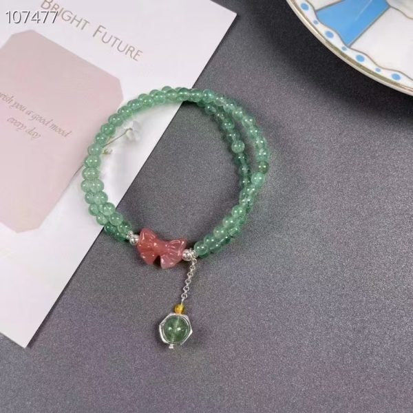 New: Product name: Green strawberry south red bow bracelet Material: Natural green strawberry with southern red bow 🎀, S925 sterling silver accessories